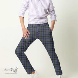 Scottish Fletcher Modern Tartan Mens Half Elastic Twill Pants Tartan Plaid Casual Trousers