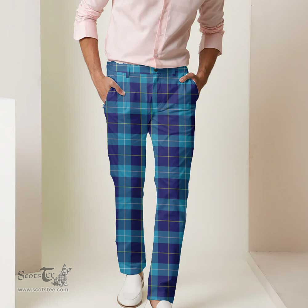 Scottish McKerrell Tartan Mens Half Elastic Twill Pants Tartan Plaid Casual Trousers