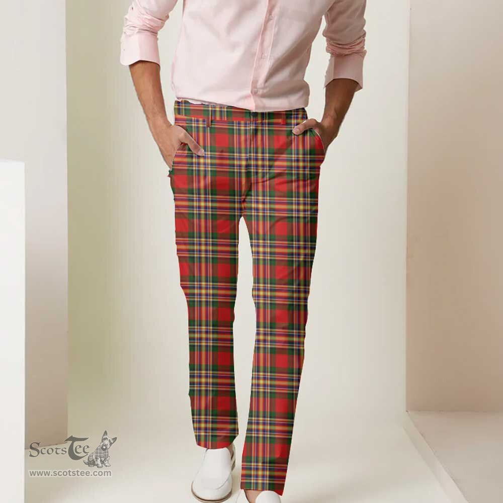 Scottish MacGill Modern Tartan Mens Half Elastic Twill Pants Tartan Plaid Casual Trousers
