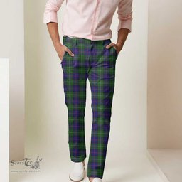 Scottish MacThomas Modern Tartan Mens Half Elastic Twill Pants Tartan Plaid Casual Trousers