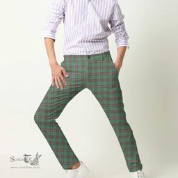 Scottish MacKinnon Hunting Ancient Tartan Mens Half Elastic Twill Pants Tartan Plaid Casual Trousers