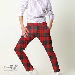 Scottish MacLeod of Raasay Tartan Mens Half Elastic Twill Pants Tartan Plaid Casual Trousers