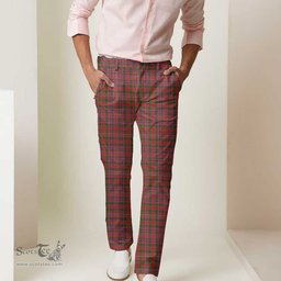 Scottish MacAlister Modern Tartan Mens Half Elastic Twill Pants Tartan Plaid Casual Trousers