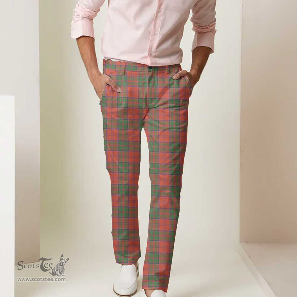 Scottish Grant Ancient Tartan Mens Half Elastic Twill Pants Tartan Plaid Casual Trousers