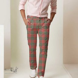 Scottish Grant Ancient Tartan Mens Half Elastic Twill Pants Tartan Plaid Casual Trousers