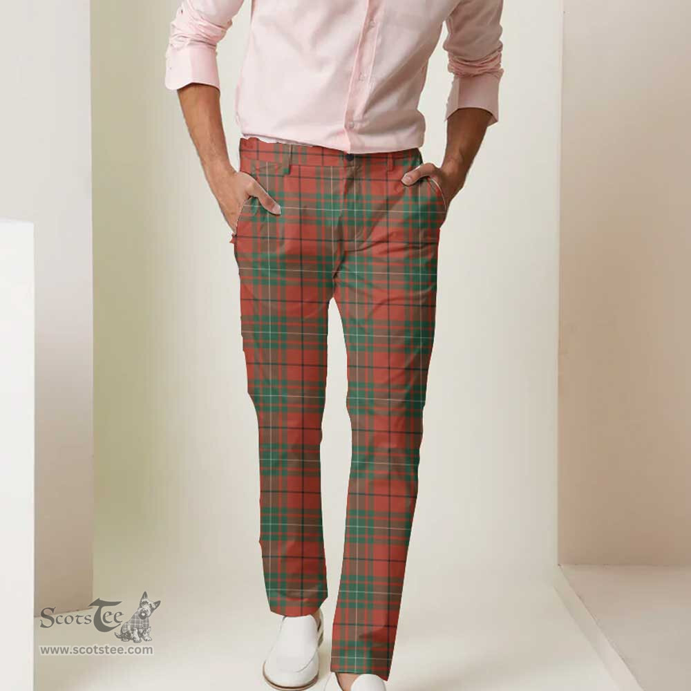 Scottish MacAulay Ancient Tartan Mens Half Elastic Twill Pants Tartan Plaid Casual Trousers