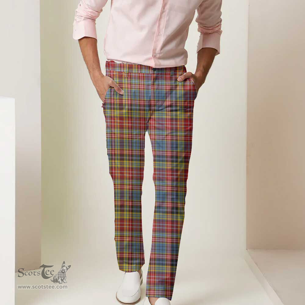Scottish Ogilvie of Airlie Ancient Tartan Mens Half Elastic Twill Pants Tartan Plaid Casual Trousers