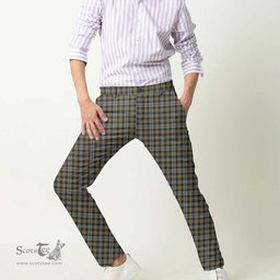 Scottish Farquharson Weathered Tartan Mens Half Elastic Twill Pants Tartan Plaid Casual Trousers