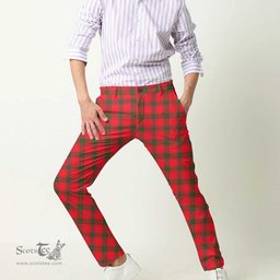 Scottish MacNab Modern Tartan Mens Half Elastic Twill Pants Tartan Plaid Casual Trousers