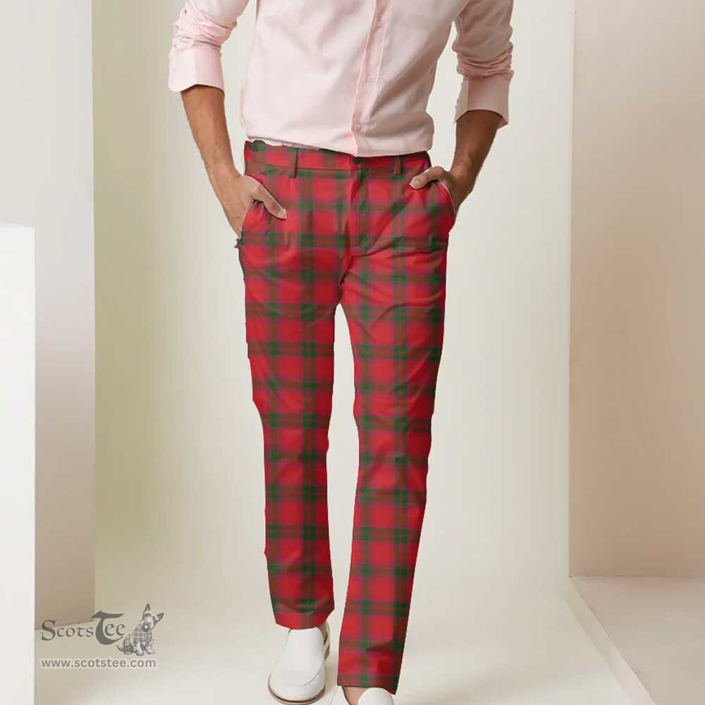 Scottish MacNab Modern Tartan Mens Half Elastic Twill Pants Tartan Plaid Casual Trousers