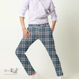 Scottish Napier Modern Tartan Mens Half Elastic Twill Pants Tartan Plaid Casual Trousers