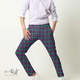 Scottish MacArthur Ancient Tartan Mens Half Elastic Twill Pants Tartan Plaid Casual Trousers