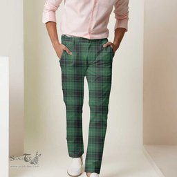 Scottish MacArthur Ancient Tartan Mens Half Elastic Twill Pants Tartan Plaid Casual Trousers