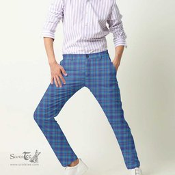 Scottish Mercer Modern Tartan Mens Half Elastic Twill Pants Tartan Plaid Casual Trousers