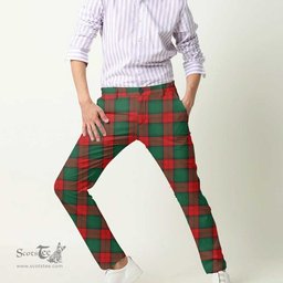 Scottish Stewart Atholl Modern Tartan Mens Half Elastic Twill Pants Tartan Plaid Casual Trousers