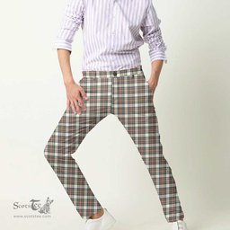 Scottish Stewart Dress Ancient Tartan Mens Half Elastic Twill Pants Tartan Plaid Casual Trousers