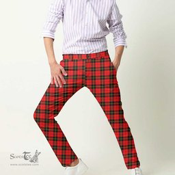 Scottish Wallace Hunting Ancient Tartan Mens Half Elastic Twill Pants Tartan Plaid Casual Trousers