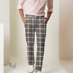 Scottish Stewart Dress Modern Tartan Mens Half Elastic Twill Pants Tartan Plaid Casual Trousers