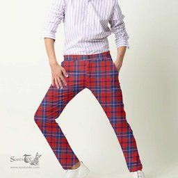 Scottish Wishart Dress Tartan Mens Half Elastic Twill Pants Tartan Plaid Casual Trousers