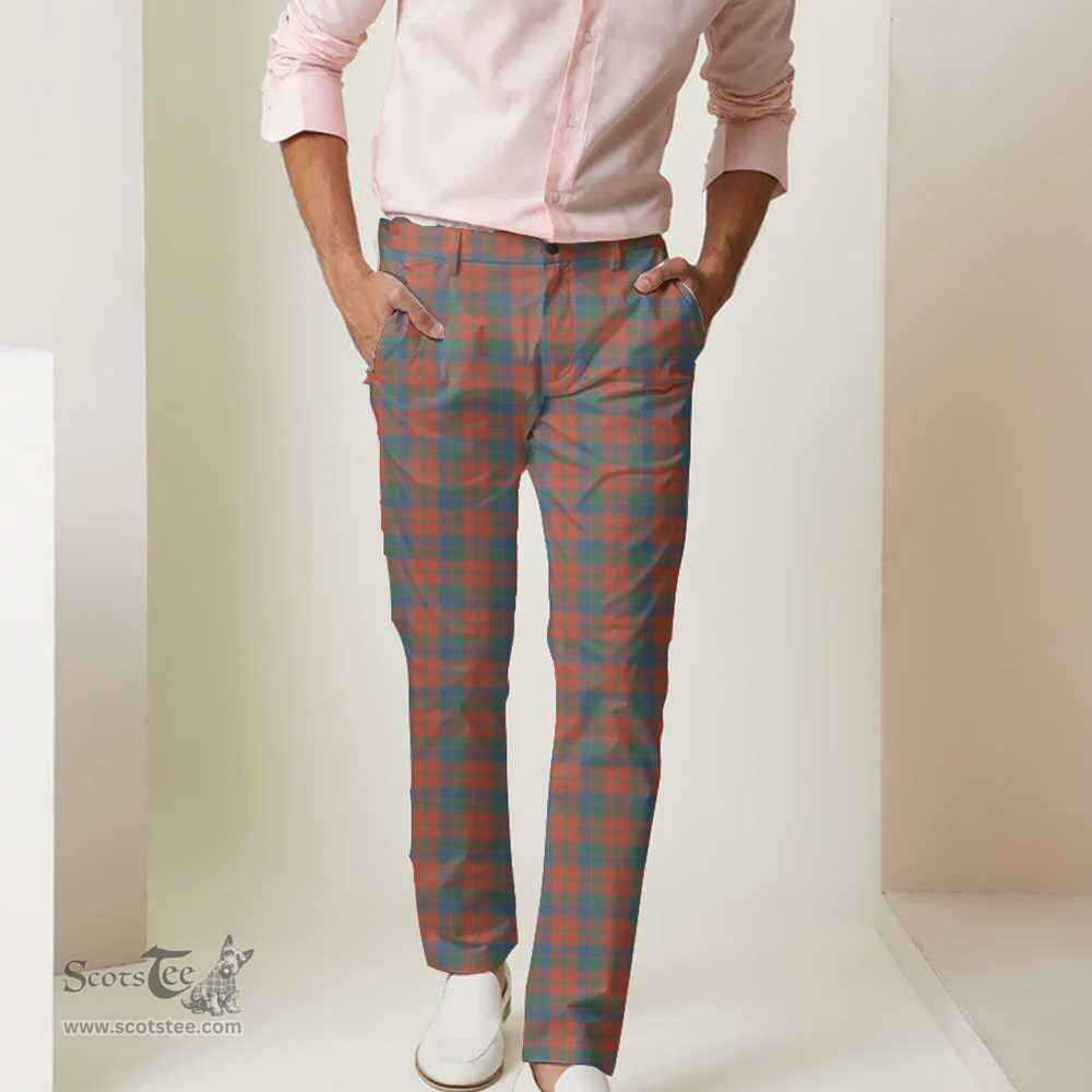 Scottish Robertson Ancient Tartan Mens Half Elastic Twill Pants Tartan Plaid Casual Trousers