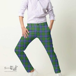Scottish Turnbull Hunting Tartan Mens Half Elastic Twill Pants Tartan Plaid Casual Trousers