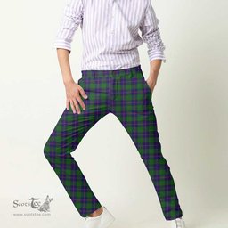 Scottish Shaw Modern Tartan Mens Half Elastic Twill Pants Tartan Plaid Casual Trousers