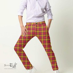 Scottish Scrymgeour Tartan Mens Half Elastic Twill Pants Tartan Plaid Casual Trousers