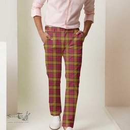 Scottish Scrymgeour Tartan Mens Half Elastic Twill Pants Tartan Plaid Casual Trousers