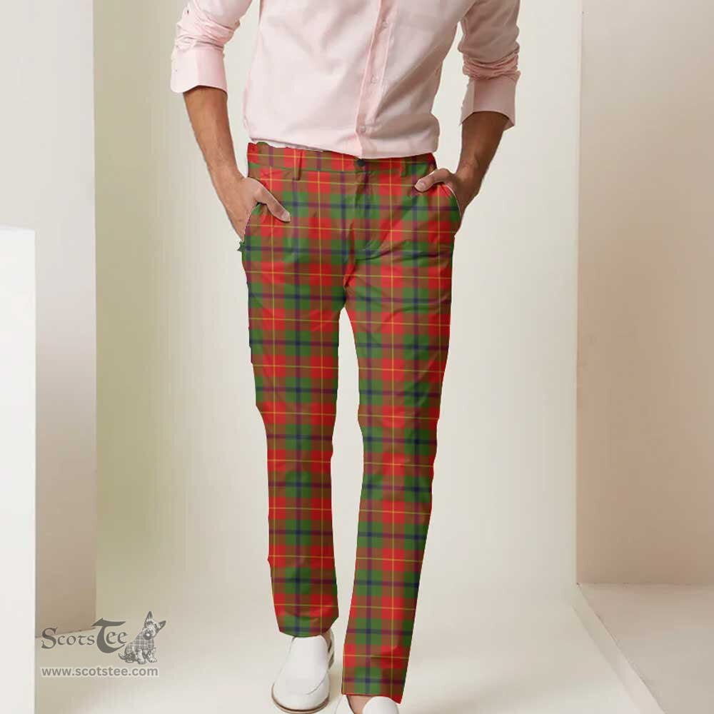 Scottish Turnbull Dress Tartan Mens Half Elastic Twill Pants Tartan Plaid Casual Trousers