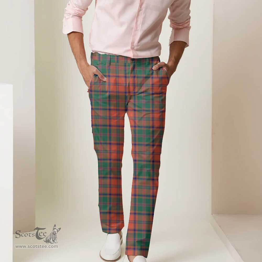 Scottish Stewart of Appin Ancient Tartan Mens Half Elastic Twill Pants Tartan Plaid Casual Trousers