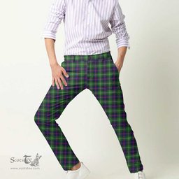 Scottish Sutherland Modern Tartan Mens Half Elastic Twill Pants Tartan Plaid Casual Trousers
