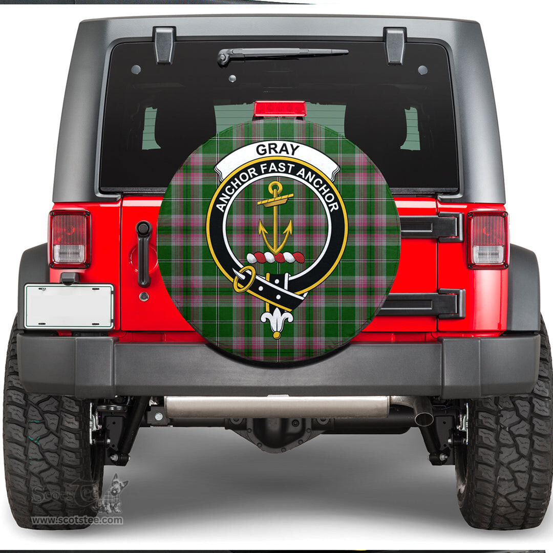 Scottish Gray Hunting Clan Tartan Crest Spare Tire Cover - Show Your Clan Pride