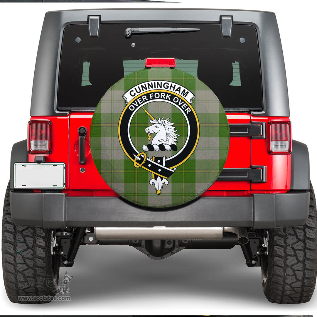 Scottish Cunningham Dress Green Dancers Clan Tartan Crest Spare Tire Cover - Show Your Clan Pride