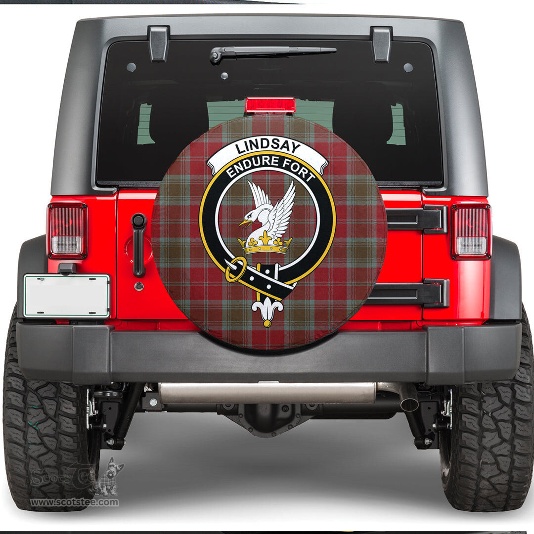 Scottish Lindsay Weathered Clan Tartan Crest Spare Tire Cover - Show Your Clan Pride