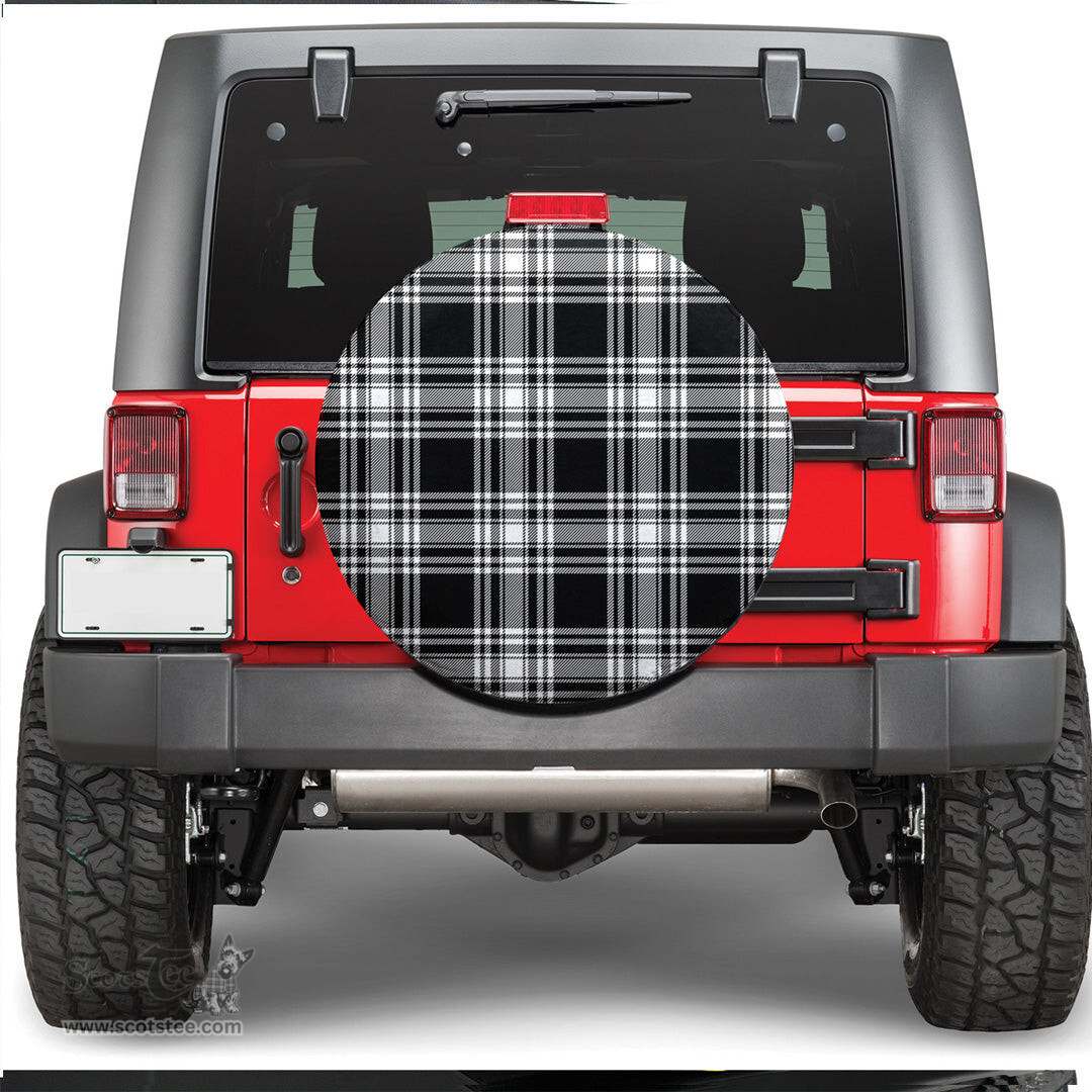 Scottish Menzies Black White Modern Tartan Spare Tire Cover - Show Your Clan Pride