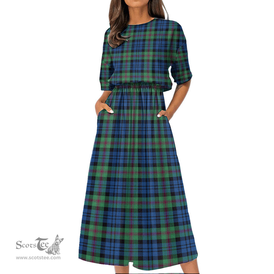 Scottish Baird Ancient Tartan Womens Elastic Waist Dress Tartan Plaid Dress