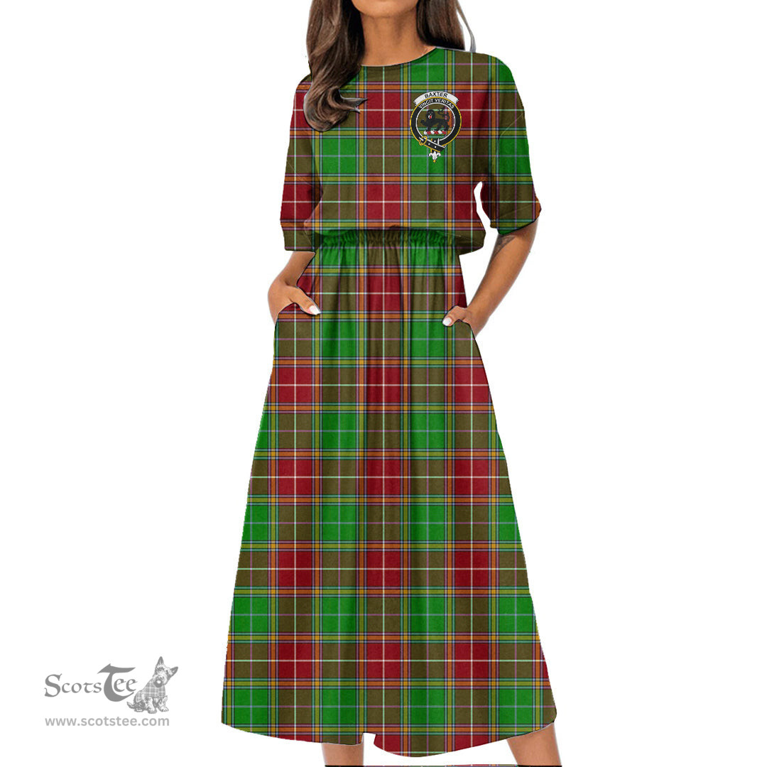 Scottish Baxter Modern Tartan Crest Womens Elastic Waist Dress Tartan Plaid Dress