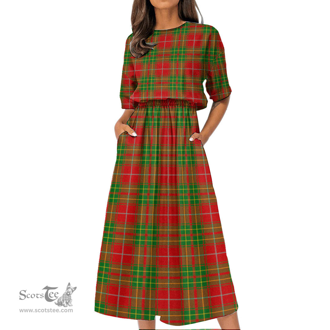 Scottish Burnett Ancient Tartan Womens Elastic Waist Dress Tartan Plaid Dress