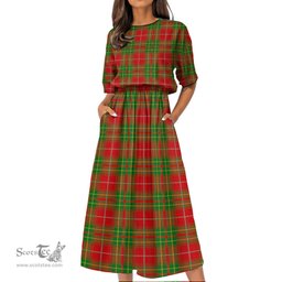 Scottish Burnett Ancient Tartan Womens Elastic Waist Dress Tartan Plaid Dress