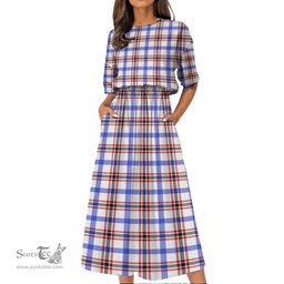 Scottish Boswell Modern Tartan Womens Elastic Waist Dress Tartan Plaid Dress