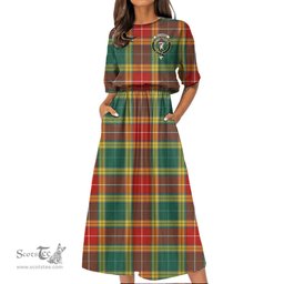 Scottish Buchanan Old Sett Tartan Crest Womens Elastic Waist Dress Tartan Plaid Dress