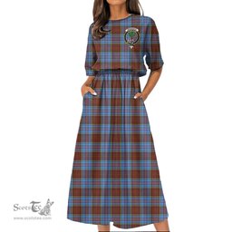 Scottish Anderson Modern Tartan Crest Womens Elastic Waist Dress Tartan Plaid Dress
