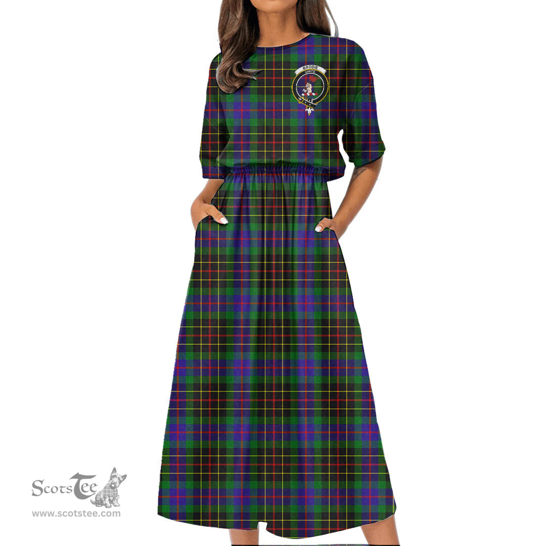 Scottish Brodie Hunting Modern Tartan Crest Womens Elastic Waist Dress Tartan Plaid Dress