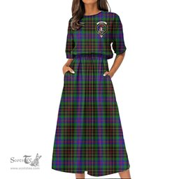 Scottish Brodie Hunting Modern Tartan Crest Womens Elastic Waist Dress Tartan Plaid Dress