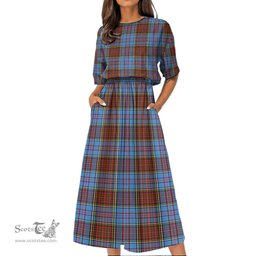Scottish Anderson Modern Tartan Womens Elastic Waist Dress Tartan Plaid Dress