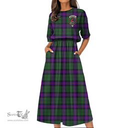 Scottish Armstrong Modern Tartan Crest Womens Elastic Waist Dress Tartan Plaid Dress