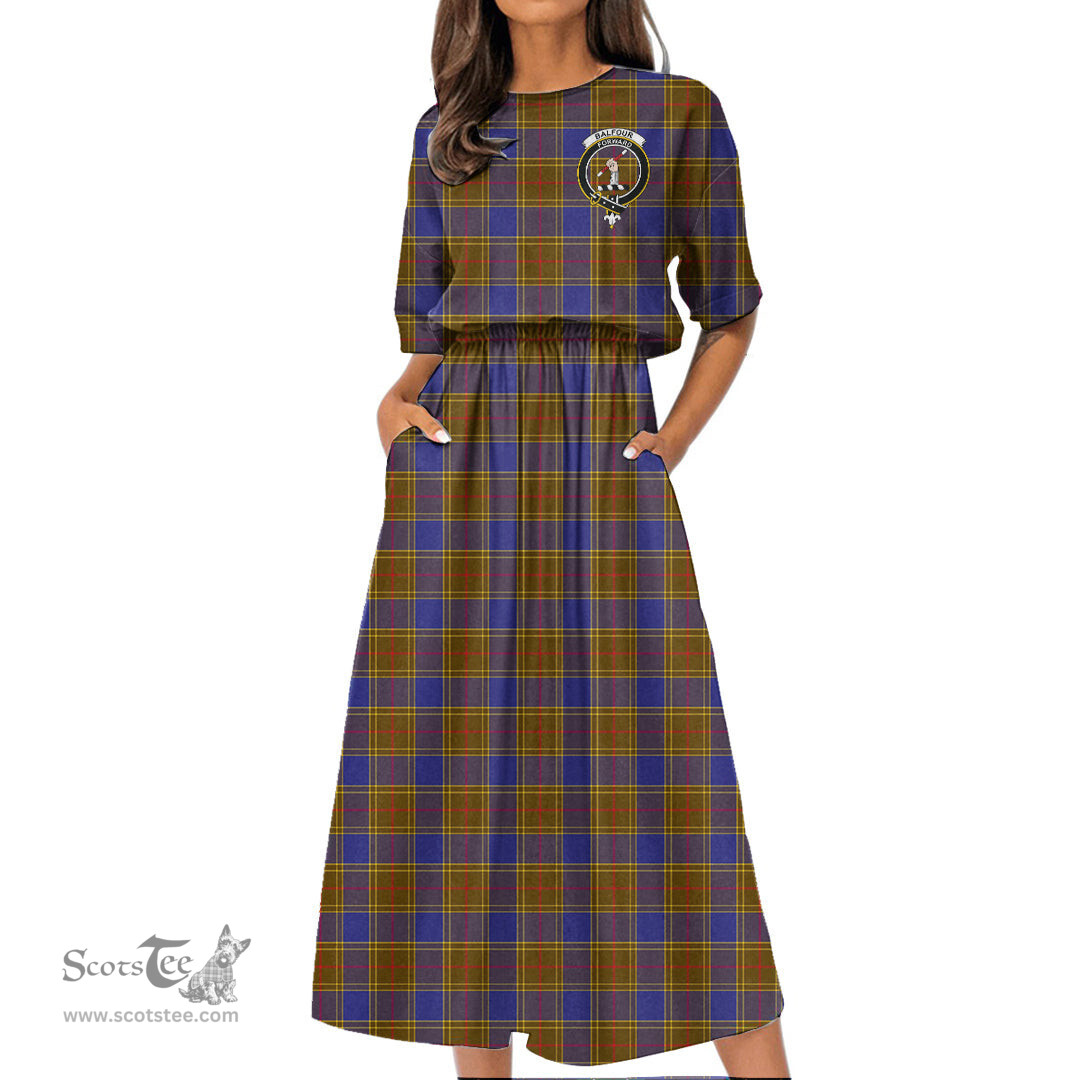 Scottish Balfour Modern Tartan Crest Womens Elastic Waist Dress Tartan Plaid Dress