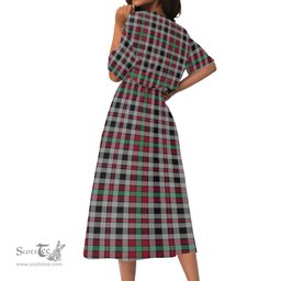 Scottish Borthwick Ancient Tartan Womens Elastic Waist Dress Tartan Plaid Dress