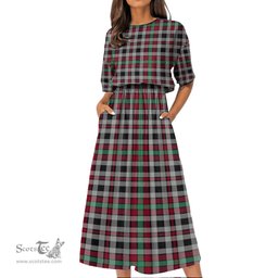 Scottish Borthwick Ancient Tartan Womens Elastic Waist Dress Tartan Plaid Dress