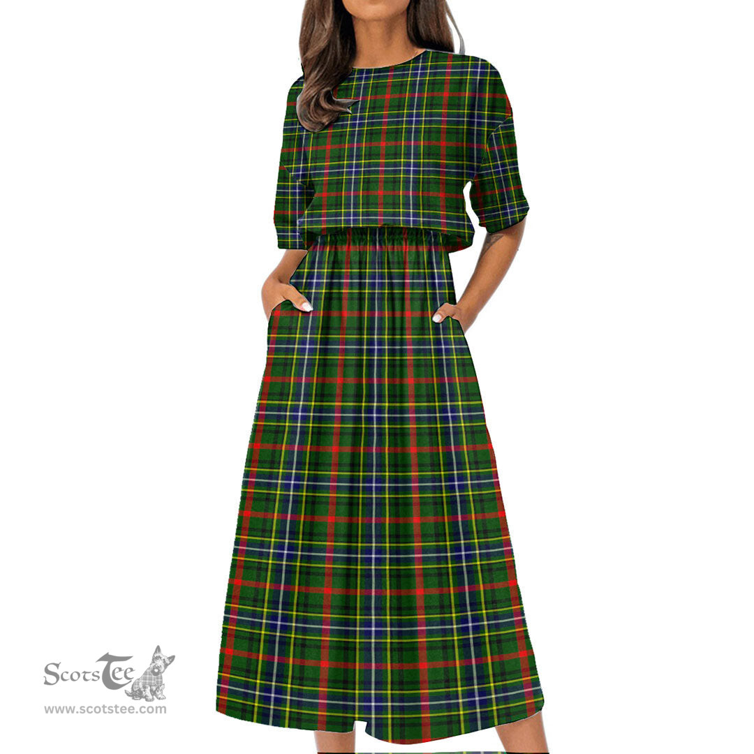 Scottish Bisset Tartan Womens Elastic Waist Dress Tartan Plaid Dress